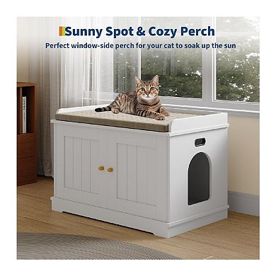 Wooden Cat Litter Box Enclosures,Hidden Litter Box,Pet House with Barn Door