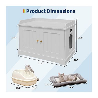 Wooden Cat Litter Box Enclosures,Hidden Litter Box,Pet House with Barn Door
