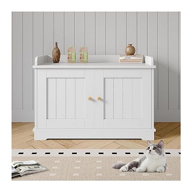 Wooden Cat Litter Box Enclosures,Hidden Litter Box,Pet House with Barn Door