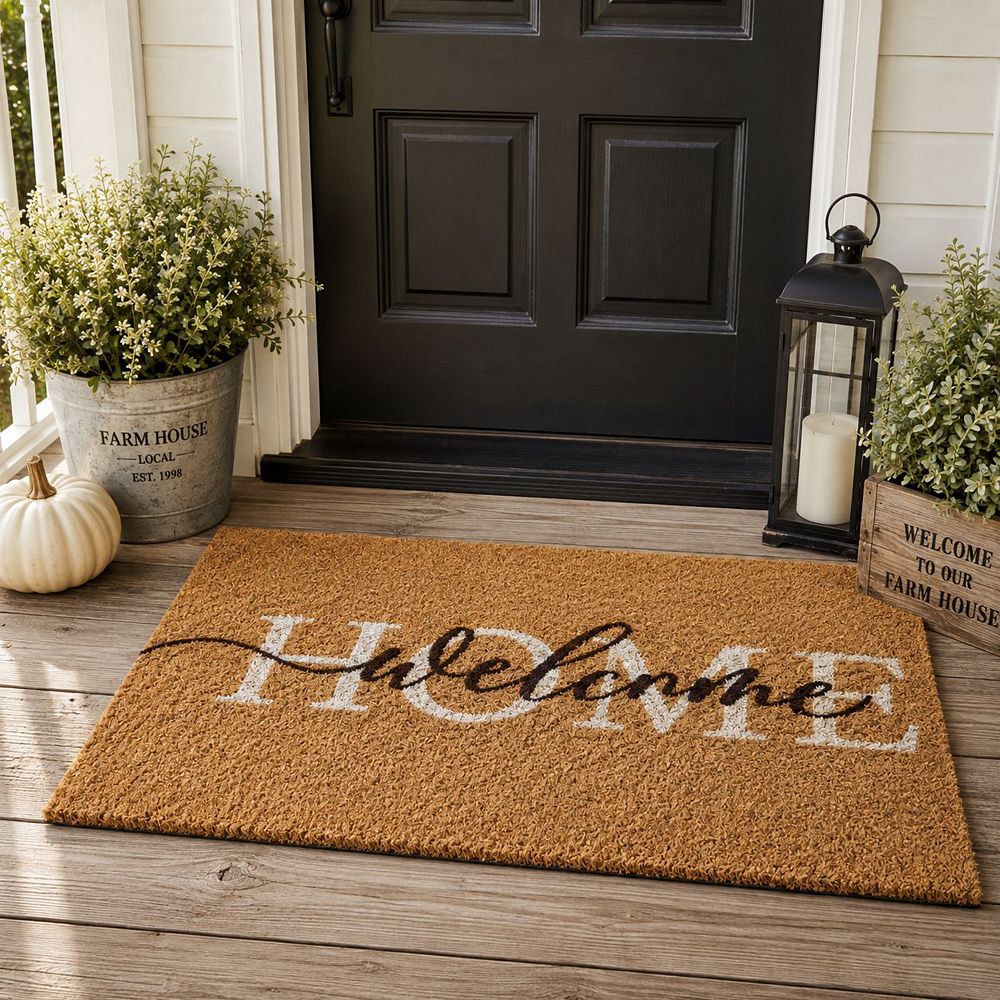Kate Aurora Welcome Home Calligraphy Bristled Coir Outdoor Welcome Mat
