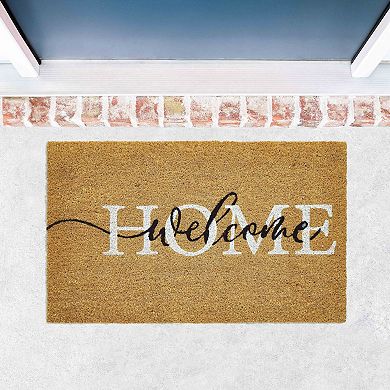 Kate Aurora Welcome Home Calligraphy Bristled Coir Outdoor Welcome Mat