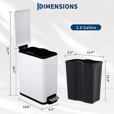 12 Gal & 2.6 Gal Stainless Steel Trash Can Combo Set, Slim Step-on Garbage Can Bin with Inner Bucket