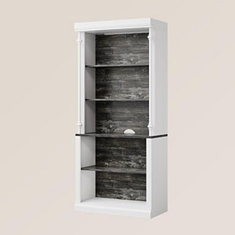 White Bookshelf with Adjustable Shelves, 5 tier Display Cabinet with LED Light, Freestanding