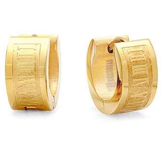 Steeltime Ladies 18k gold plated stainless steel huggie earrings with roman numeral accents