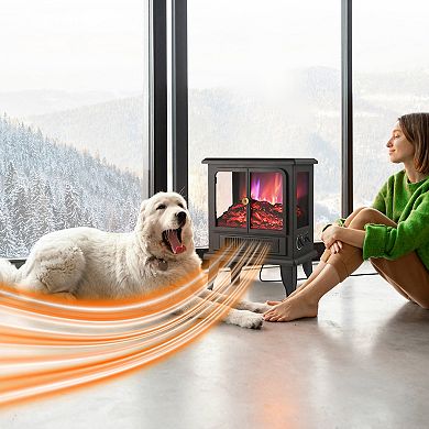 Techni Home 1500W Freestanding Electric Fireplace Heater with Flames