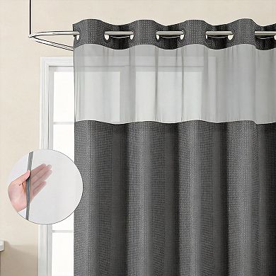 Waffle Snap-In Waterproof Shower Curtain Set with Mesh Window