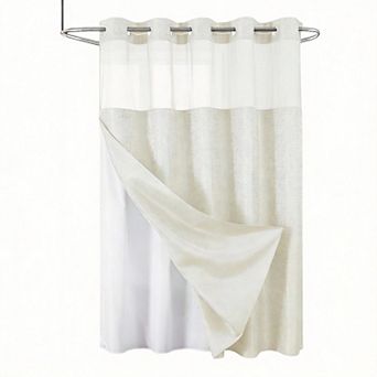 Waffle Snap-In Waterproof Shower Curtain Set with Mesh Window