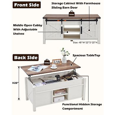 48" Farmhouse Lift Top Coffee Table with Barn Door Storage