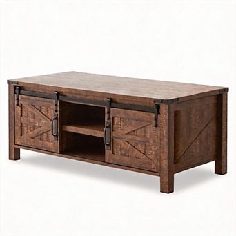 48" Farmhouse Lift Top Coffee Table with Barn Door Storage