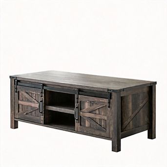 48" Farmhouse Lift Top Coffee Table with Barn Door Storage
