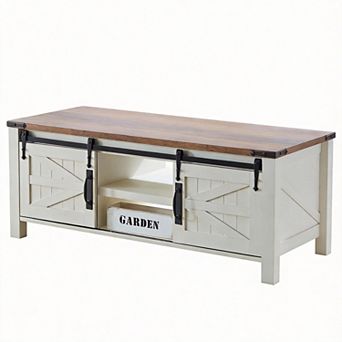 48" Farmhouse Lift Top Coffee Table with Barn Door Storage
