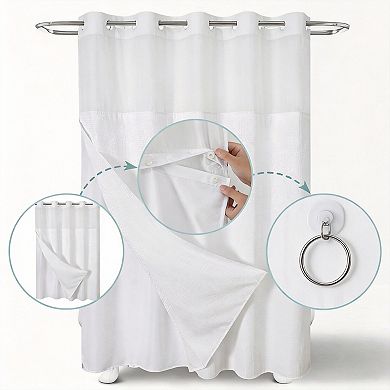 Waffle Weave Snap-in Liner Shower Curtain Waterproof Hotel Mesh Window 230gsm 1set