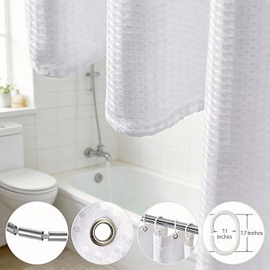 12 hooks Waffle Weave Fabric Shower Curtain Heavy Duty Hotel Luxury Weighted Hooks