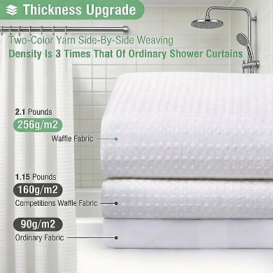 12 hooks Waffle Weave Fabric Shower Curtain Heavy Duty Hotel Luxury Weighted Hooks