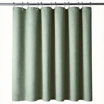 12 hooks Waffle Weave Fabric Shower Curtain Heavy Duty Hotel Luxury Weighted Hooks