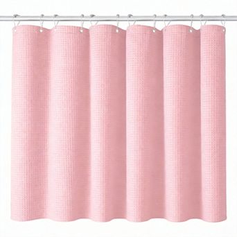 12 hooks Waffle Weave Fabric Shower Curtain Heavy Duty Hotel Luxury Weighted Hooks