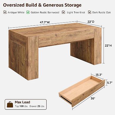 48" Modern Farmhouse Coffee Table Hidden Storage Rustic Wood