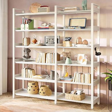 Industrial Corner Bookshelf 6 Tier with Hooks Metal Frame
