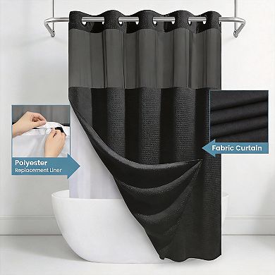 Long Waffle Shower Curtain with Liner Heavy Duty 230gsm Polyester