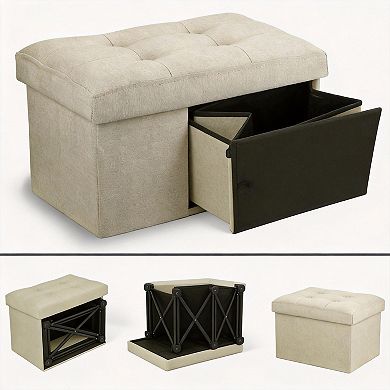 Ottoman Storage Footrest Stool Under Desk Folding Linen