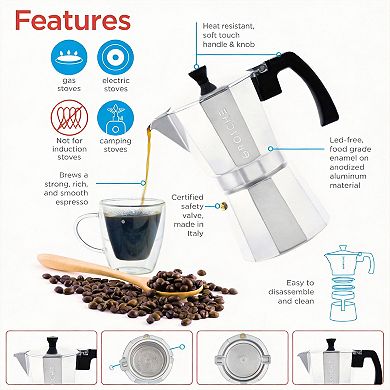 9 Espresso Cup - 15.2 oz Milano Stovetop Espresso Maker Portable for Home Camping