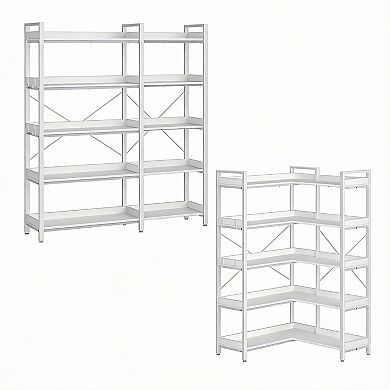 Industrial Corner Bookshelf 5-Tier with Hooks