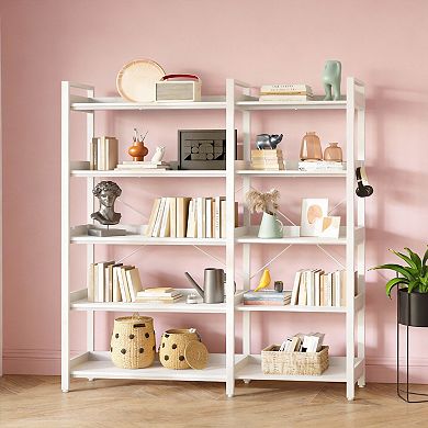 Industrial Corner Bookshelf 5-Tier with Hooks