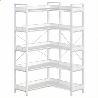 Industrial Corner Bookshelf 5 tier with Hooks