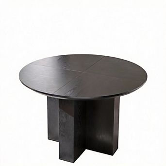 47" Thick Wood Round Dining Table Cross Base Curved Edge 4-6 seats