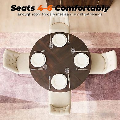 47" Thick Wood Round Dining Table Cross Base Curved Edge 4-6 seats