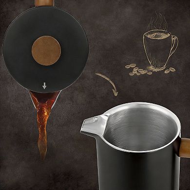34 Ounce French Press Coffee Maker Real Wood Handle Double Wall Dual Filter Stainless