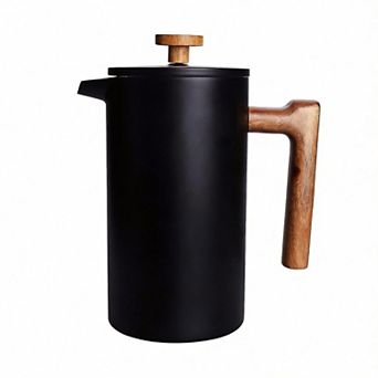34 Ounce French Press Coffee Maker Real Wood Handle Double Wall Dual Filter Stainless