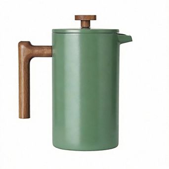 34 Ounce French Press Coffee Maker Real Wood Handle Double Wall Dual Filter Stainless