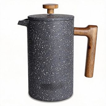 34 Ounce French Press Coffee Maker Real Wood Handle Double Wall Dual Filter Stainless