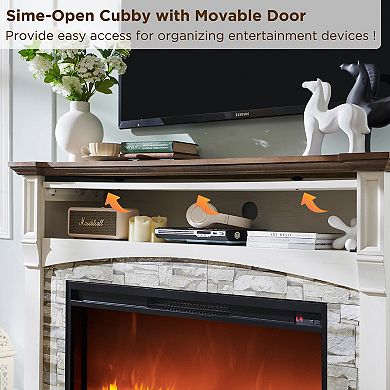 Farmhouse Electric Fireplace Mantel TV Stand Heater 3D Flame 120lb