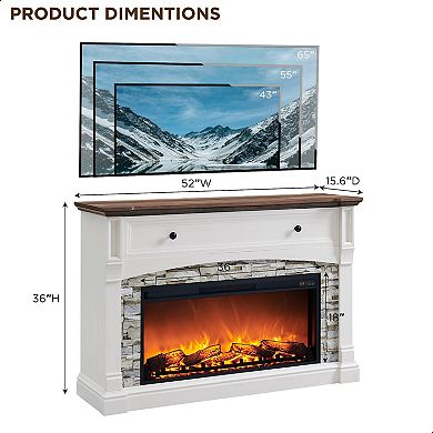 Farmhouse Electric Fireplace Mantel TV Stand Heater 3D Flame 120lb