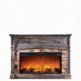 Farmhouse Electric Fireplace Mantel TV Stand Heater 3D Flame 120lb
