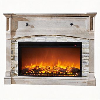 Farmhouse Electric Fireplace Mantel TV Stand Heater 3D Flame 120lb