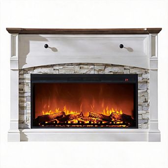 Farmhouse Electric Fireplace Mantel TV Stand Heater 3D Flame 120lb