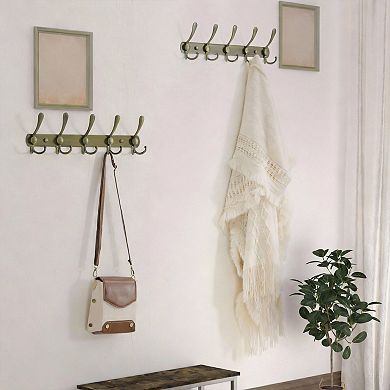 Wall Coat Rack 5 Hooks 16" Stainless 2-Pack