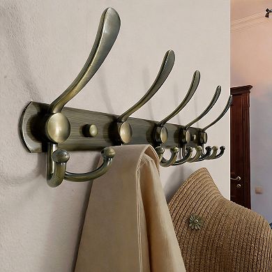 Wall Coat Rack 5 Hooks 16" Stainless 2-Pack