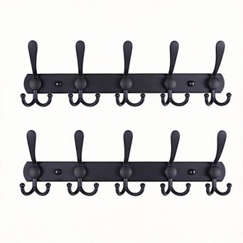 Wall Coat Rack 5 Hooks 16" Stainless 2-Pack