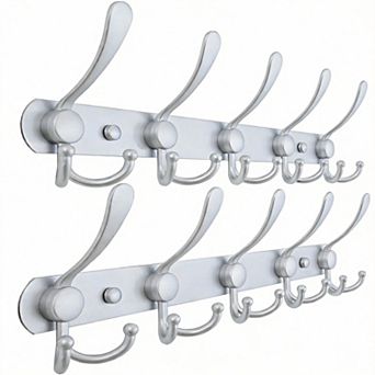 Wall Coat Rack 5 Hooks 16" Stainless 2-Pack