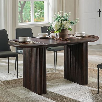 63" Mid-Century Oval Dining Table Fluted Strip Base Kitchen Office