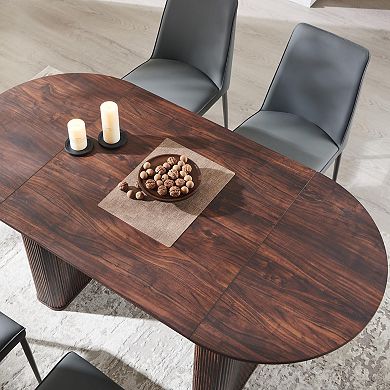 63" Mid-Century Oval Dining Table Fluted Strip Base Kitchen Office