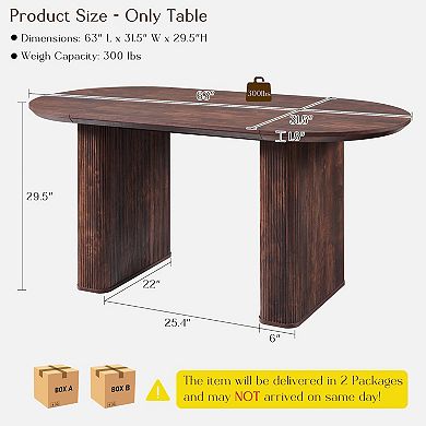 63" Mid-Century Oval Dining Table Fluted Strip Base Kitchen Office