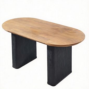 63" Mid-Century Oval Dining Table Fluted Strip Base Kitchen Office