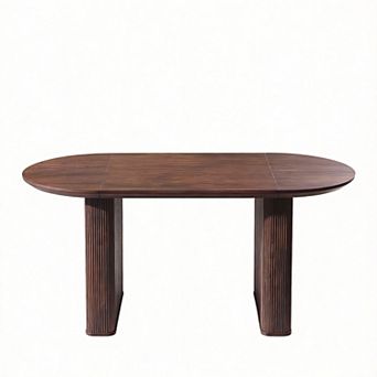 63" Mid-Century Oval Dining Table Fluted Strip Base Kitchen Office