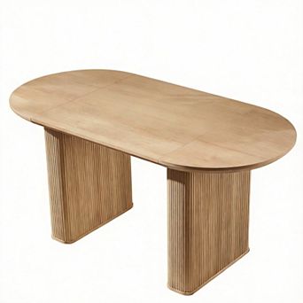 63" Mid-Century Oval Dining Table Fluted Strip Base Kitchen Office