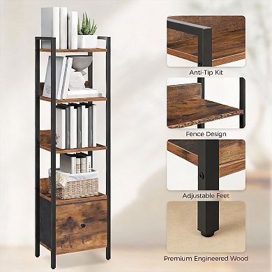 5-Tier Bookshelf with Drawer Storage Organizer